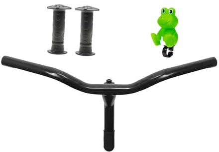 Fahrrad Kinder Lenker mit Vorbau 420mm breit schwarz für Kinderrad 12-20 Zoll mit Griffe und Fahrrad Frosch Hupe