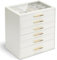 Vlando Jewellery Box for Women, Glass Lid Jewellery Organiser with 6 Drawers for Ring, Necklace, Earring, Bracelet,Gift for Women,White