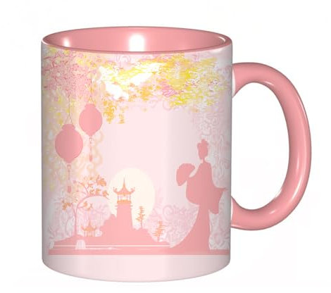 EKLMPS Coffee Mugs,11oz Ceramic Mugs, Funny Gifts for Women, Birthday Present,Christmas,Funny Mugs for Men,Lantern, Vintage Japanese Style Chinese Lanterns with Floral Landscape Romantic p
