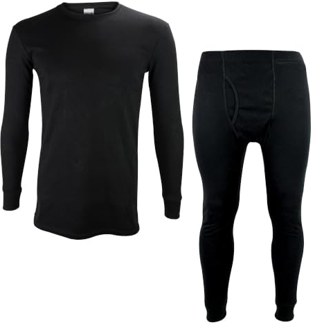 THMO Kids Thermal Base Layer Set Fleece Lined Long Sleeved Thermal Top & Long Johns Set For Winter (Black, 9-11 Years)
