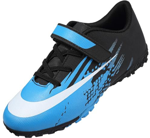 Dhinash Boys Football Boots Kids Astro Turf Trainers Football Shoes Girls Soccer Shoes Teenager Indoor Outdoor Athletics Training Sport Sneakers Unisex Blue 3.5UK