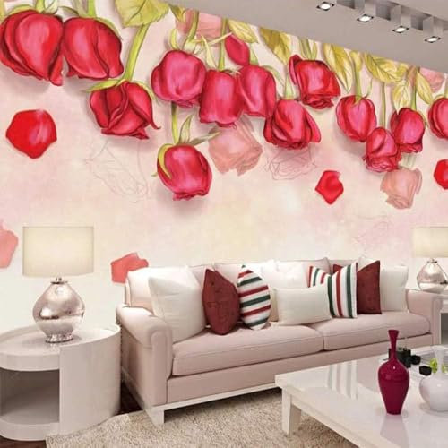 Rote Rose Rosenblüten 3D Tapete Tapeten Büro Wohnzimmer Sofa Schlafzimmer TV Hintergrund Wand Dekoration-150cm×105cm