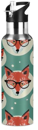 Mexpekil Funny Fox Animal Head Water Bottles 600ml Insulated Stainless Steel Water Bottle with Straw Leakproof Vacuum Flask for Kids Adults
