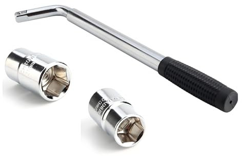 JF HOME BLISS Telescopic Wheel Wrench for Car Van Truck Tyre Nut Wrench with 17/19mm & 21/23mm Sockets Heavy-Duty Chrome Vanadium Steel Emergency Breakdown Tool