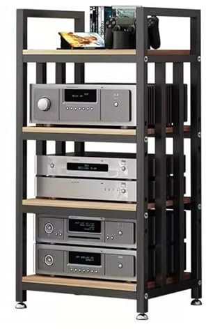 YKMYXZ， HiFi-Rack, Stand-Stereo-Ständerschrank, 4-stufiges Audio-Video-Regal for Lautsprecher/Plattenspieler/Komponenten(Black)