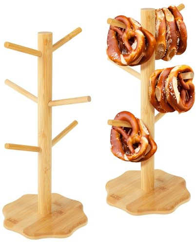 TNTGMG 2 Stück Brezelständer,Holz Brezelhalter mit Baumförmig,Glatte Gratfreie,Baumförmige Brezel 6-armig,Höhe 33cm,Alles Oorganisiert halten,auch als Wurstständer Tassenhalter Donutständer(Burlywood)