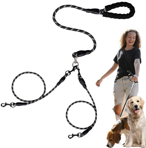 Doppio Cavo Per Cane A Due Estremità,Anti-groviglio In Corda Riflettente | Elastico Separato per Viaggi Da Passeggiata Animali Da Viaggio All'aperto