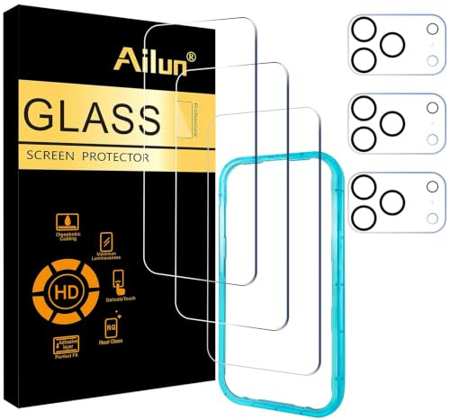 Ailun Screen Protector + Camera Lens Protector for iPhone 17 Pro, 3+3 Pack | 6.3 inch, Installation Frame, Sensor Protection, Dynamic Island Compatible, Tempered Glass, Case Friendly