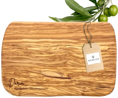HOFMEISTER® Tagliere personalizzato per compleanno, anniversario e matrimonio, con testo desiderato, colleghi, amici e parenti, regalo in legno d'ulivo, 30 cm