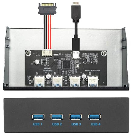 xiwai 10Gbps 4 Ports HUB Front Panel USB 3.1 Typ-A & Typ-C zu Motherboard Typ-E Anschlusskabel 10Gbps für 5,25 CD-ROM Bay Tray