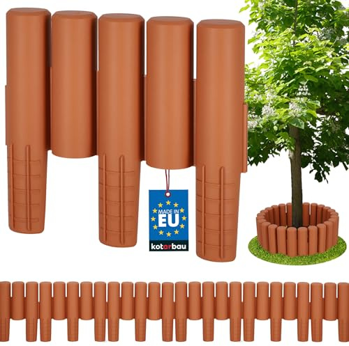 KOTARBAU® Rasenkante - Gartendeko - Gartenzaun - 2,7 m - Stabile & Flexible Beeteinfassung - Palisadenzaun - Kunststoffzaun Terrakotta