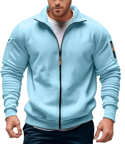 CEWIFO Felpa con Zip Uomo Invernale Senza Cappuccio Casual Giacca Militare Felpe Sportiva Cerniera Leggera Manica Lunga da Lavoro Autunno