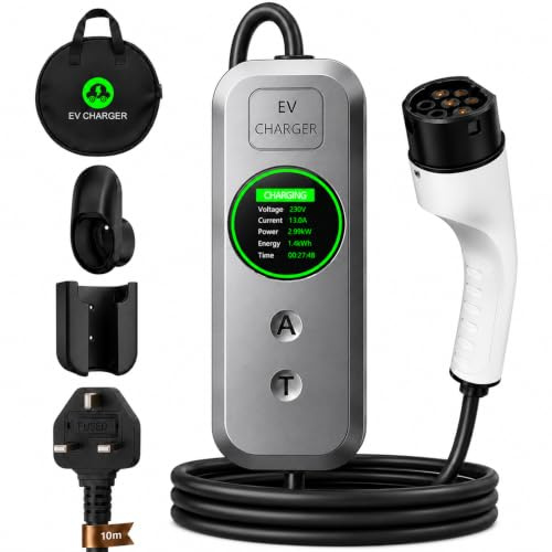 HUGENT EV Charger 3 Pin Plug, Portable Type 2, 3.5kW, 10M Cable