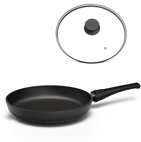 Hoffmann STONIQ Bratpfanne 26 cm Induktion, Antihaft, PFAS-frei, mit Deckel, Aluguss, abnehmbarer Griff, alle Herdarten, backofenfest, wiederbeschichtbar, spülmaschinenfest, Pfanne made in germany
