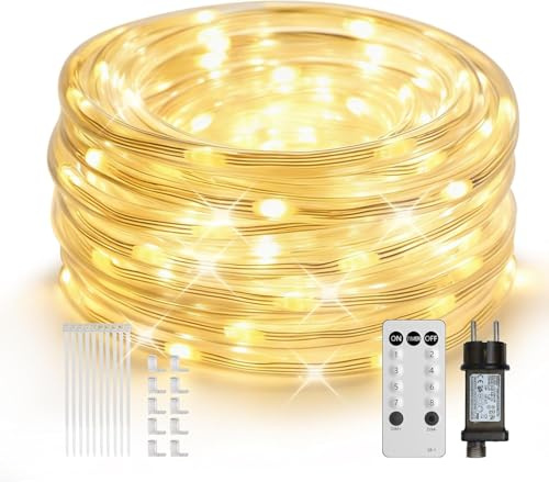 Lichtschlauch Außen 20M LED Schlauch Lichterkette Außen Lichtschlauch Outdoor IP67 Wasserfest 8 Modi Dimmbar Fernbedienung Timer Warmweiß Lichterschlauch Aussen Für Innen Außen Party (Warmweiß 20M)