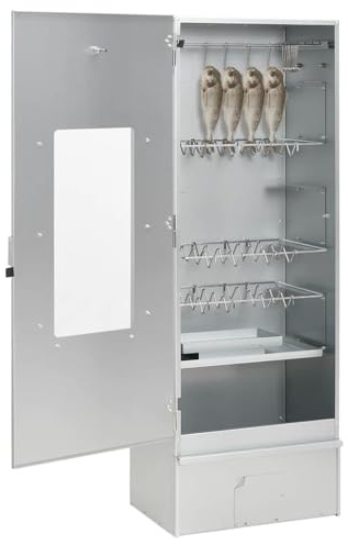 Räucherofen mit Kaltrauchgenerator aus verzinktem Stahl, Räucherschrank für Fisch Fleisch und Wurst, inklusive Thermometer und Holzspänen, Outdoor Räuchertonne 44,5 x 29 x 110 cm