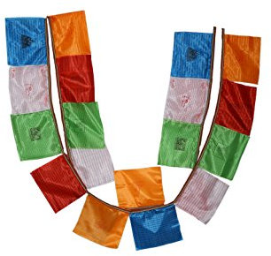 Bermoni Silk Tibetan Buddhist Fluttering Prayer Flags (Lungta) with Approx 400 Traditional Mantras, Wind Horses- LUNGTA-20FLAGS-3(B1)
