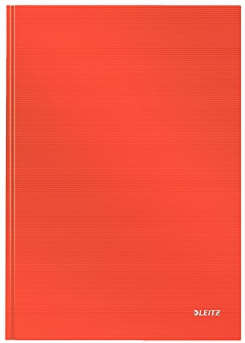 Leitz A4 Notizbuch liniert, 160 Seiten, 80 Blatt FSC zertifiziertes 80 g/m² Papier, Stabiler, kratzfester Hardcover-Einband, Für Büro, Schule oder als Tagebuch, Solid Serie, Hellrot, 46650020