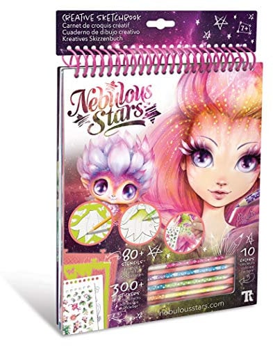 Nebulous Stars Kreatives Skizzenbuch Petulia, mit Skizzen, Motivschablonen, Aufklebern und Buntstiften, für Mädchen ab 7 Jahre, als Geschenkidee