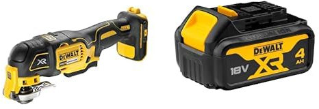 DEWALT DCS355N - Outil oscillant multi cutter 18V - sans batterie & Batterie XR 18V 4 Ah Li-Ion - Compatible Avec Tous Les Outils XR 18V Bricolage et Jardin DEWALT - Témoin de Charge Lumineux