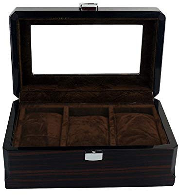 Uhrenbox für 3 Uhren Holz Uhrenkoffer Schwarz Uhrenkasten Uhrenschatulle Klavierlack Schmuckkästchen Unisex Uhren Schmuck Aufbewahrungbox