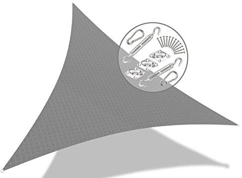 vounot Voile d'ombrage Triangle avec Le Kit de Fixation | Matière résistante aéré 100% Nouveau HDPE-180g/m2 | Bloque 90% Rayons UV | Kit de Montage Inclus |Taille 3.6x3.6x3.6M Gris
