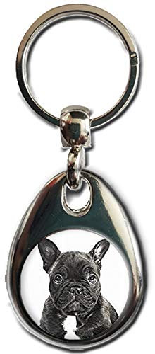 KAZMUGZ Schlüsselanhänger Französische Bulldogge Schwarz Metall Geschenk Doppelseitiger Schlüsselanhänger Welpe Hund Haustier Geschenk, Multicolor, Einheitsgröße