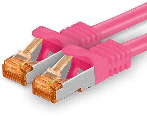 1aTTack.de 0,5m - Cat.7 Netzwerkkabel Magenta - 1 Stück Gigabit Ethernet LAN Kabel 10000 Mbit s Patchkabel Cat7 Kabel S FTP PIMF Schirmung LSZH Cat.7 Rohkabel Rj45 Stecker Cat 6a - 1 x 0,5 Meter