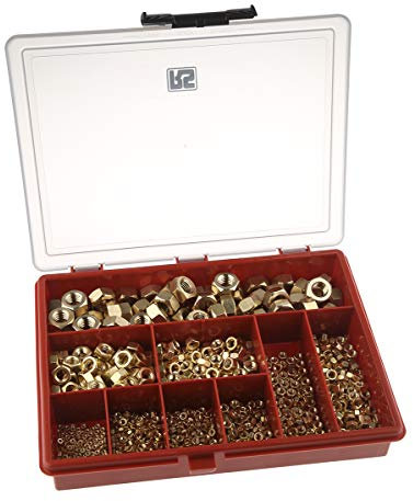 RS PRO Messing M10, M2, M3, M4, M5, M6, M8 Sechskant Muttern Sortiment, 1070-teilig, Glatt
