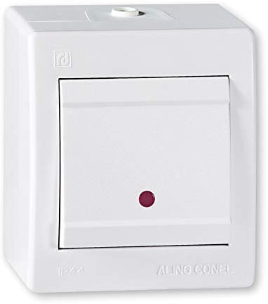 ALING-CONEL Ein/Aus Aufputz Schalter mit Glimmlampe (Kontrollleuchte) 10AX/250V~ / IP 44 - Weiß