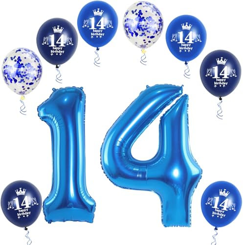 XL Folienballon 14 Geburtstag, Folienballon Zahl 14, Folienballon Zahl 14 Blau, Luftballons Zahl 14, Nummer 14 Luftballon Blau, Folienballon 32 Geburtstagsdeko Ballon Zahl 14