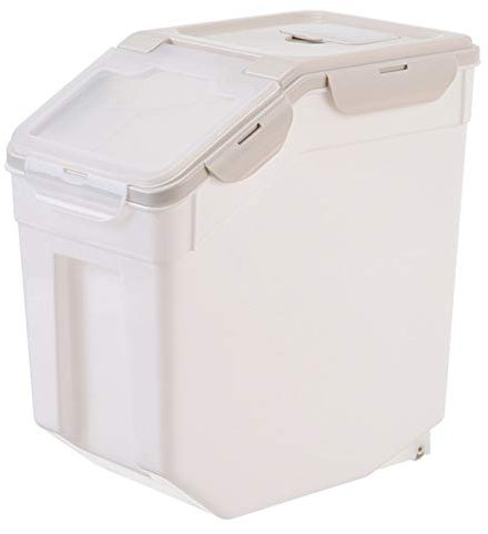 MYYINGELE Food Storage Container 10/15/25KG Airtight Kitchen Rice Cereal Canisters Dry Grain Metering Storage Dispenser Moistureproof for Rice Cereal Grain Soybean Pet Food, Beige, 15KG