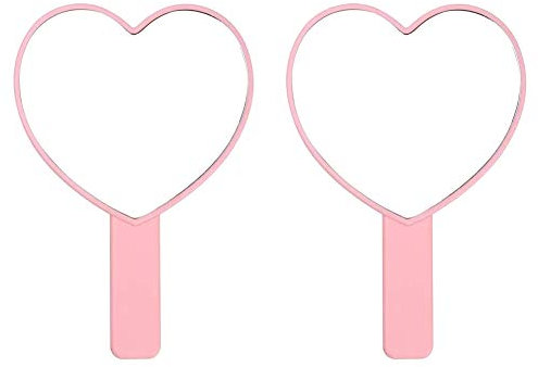 TBWHL Lot de 2 miroirs de voyage en forme de cœur avec poignée Rose