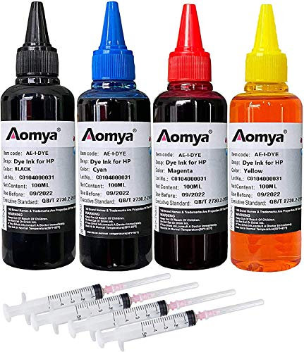 Aomya Refill Ink Kit 400ml für HP 61 60 62 63 950 951 564 920 901 301 302 303 304 305 307 Tintenpatronen für nachfüllbare Tintenpatronen oder CIS CISS System 4 Farbenset BCMY mit 4 freien Spritzen
