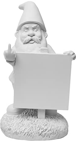 Gnometastic Zwerge - Unlackierter Mittelfinger-Zwerg mit DIY-Schild, 22,9 cm, DIY Bemalen Sie Ihren eigenen Zwerg – lustige Gartenzwerg-Statue