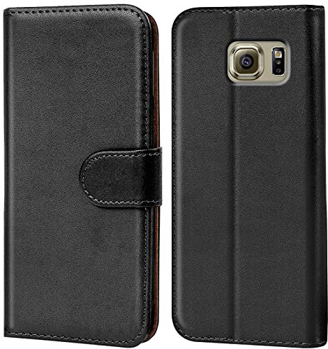 Verco Handyhülle für Samsung S6 Edge Hülle, Schutzhülle für Samsung Galaxy S6 Edge Tasche PU Leder Flip Case Brieftasche - Schwarz
