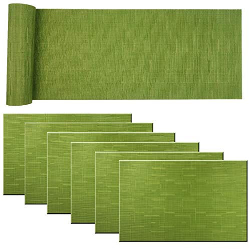 pigchcy GrüN Elegante Tischsets und Tischläufer, Vinyl Abwischbar Kunststoff Platzsets für Esstisch (45 x 30 cm + 45 x 180 cm)