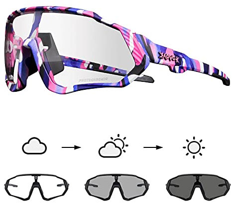KAPVOE Photochromatische Selbsttönend Fahrradbrille TR90 Rahmen für Herren Damen Klar Sportsonnenbrille Sport Radfahren MTB Radbrille Sportbrille Fahren Angeln Laufen 38