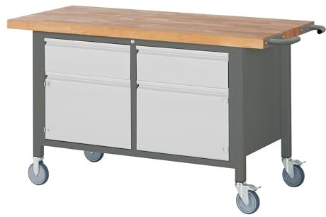 STIER Fahrbare Werkbank Premium mit 2 Schubladen und 2 Flügeltüren BxTxH 1500x700x880 mm