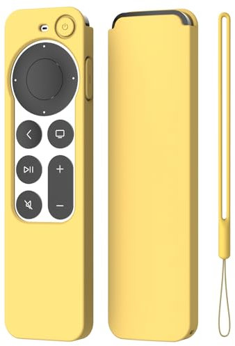 K TOMOTO Compatible avec télécommande Apple TV 4K Siri 2021, coque de protection en silicone doux et antidérapant pour télécommande Siri 2e génération [cordon inclus], jaune