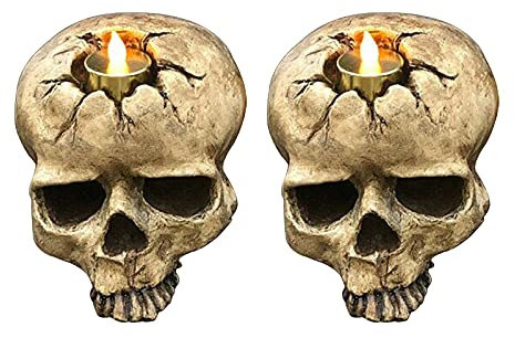 Totenkopf Wandkerzenhalter Ästhetische 15cm Totenkopf Kerzenhalter Wand Gothic Halloween Kreativer Kerzenständer Wohnzimmer Wanddekorations Ornamente,Skeleton,2Pcs