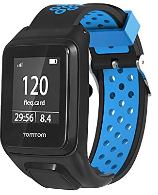 KINKUUN Bracelet Compatible avec TomTom Runner 2/3 Spark/3 Cardio + Music Watch Bracelet de Montre.(Noir et bleu)