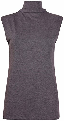 Womens Sleeveless Ladies Stretch Turtle Polo Roll Neckline Vest Plain T-Shirt Jumper Top (16-18, Charcoal)
