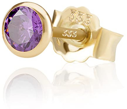 NKlaus Einzel 5,0mm 333 Gelb Gold 8 Karat Ohrstecker Kristall Zirkonia Amethyst Butterfly Verschluss Damen Mädchen 3379