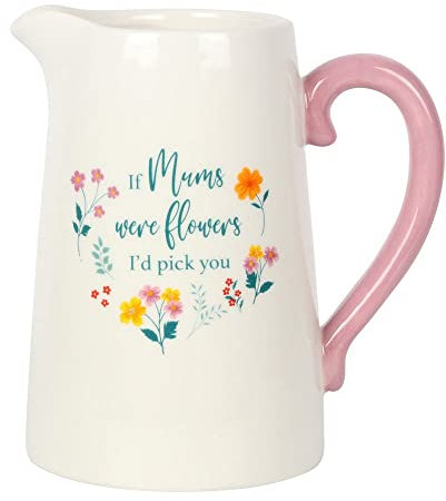 ZALE YARDLEY Flower Vase, Pitcher Vase “If Mum Were Flower” Ceramic Flower Jug, Vase for Flower, Garden Ornaments, for Real, Artificial Flower, Room décor, Christmas, Valentine, Wedding Gift