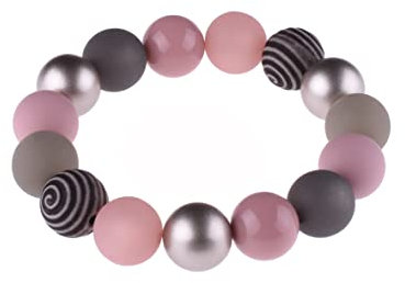 Adi Modeschmuck Armband 'Tamara', eleganter Materialmix aus Polaris- und verschiedensten Acylperlen in 14mm, handgefertigt in Berlin (Rosa- und Grautöne)