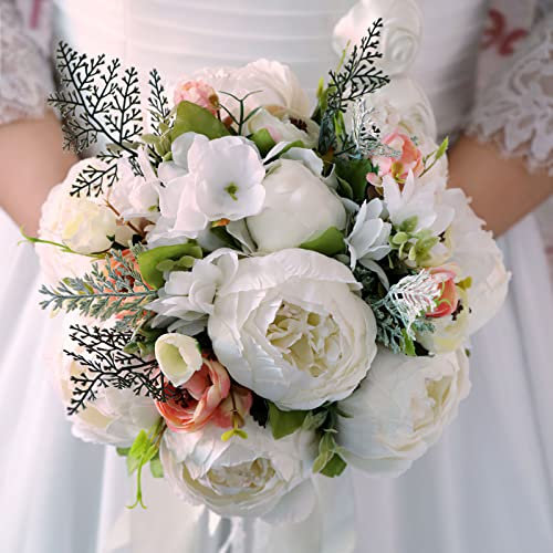 Fouriding Hochzeitsstrauß weiße Pfingstrose Brautstrauß künstliche mehrfache seidige Hand Blume Braut Brautstrauß Brautjungfer Hochzeit Dekoration Blumensträuße