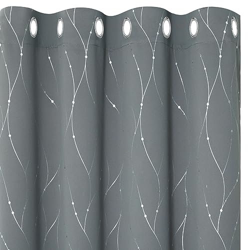 BUHUA Blickdichte Gardinen Verdunklungsvorhänge, Lichtundurchlässig Vorhang mit Muster, Ösenvorhang Thermogardinen für Schlafzimmer, Hellgrau 214x132cm(HxB), 2er Set