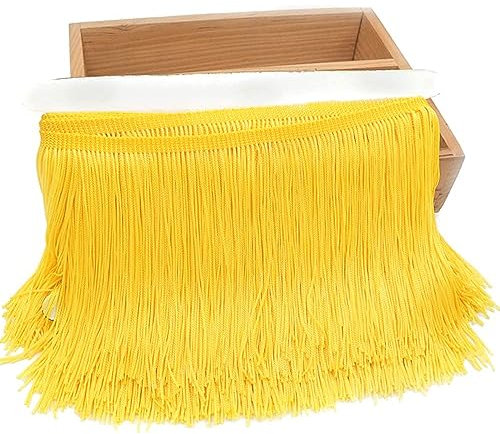 2 Meters 15cm Seide Fransen Quaste Fransenborte Fransenband Schnittfranse Dekoband Zierband Dekoborte Tanzfransen Nähzubehör für DIY Basteln Apparel Kleidung,Kostüme,Nähen,Dekoration,Gelb