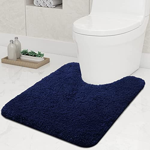Homaxy rutschfeste Weiches Vorleger Toilette mit Ausschnitt 51 x 61 cm, Saugfähig Badematte Stand WC, Waschbar Badteppiche für WC, Marine Blau